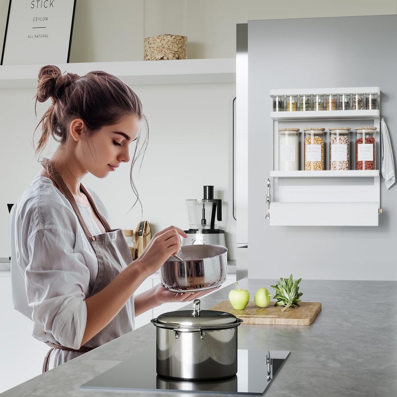 Hoopoton Magnetic Spice Rack Organizer Single Tier Refrigerator Spice Storage Shelf, Easy to Install The Side of The Refrigerator Can Hold spices, Jar of Olive Oil (White L) - Image 2